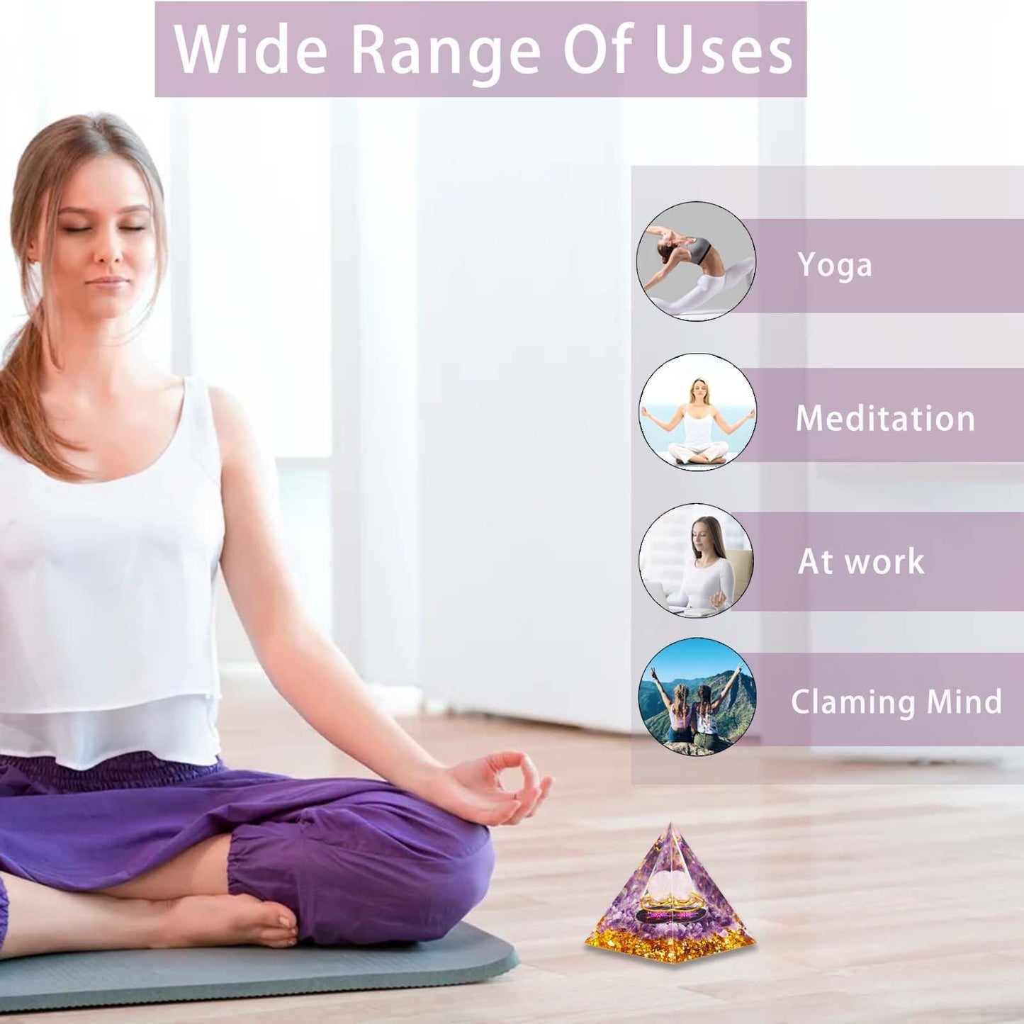 Crystal Pyramid, Rose Quartz & Amethyst Healing Crystal Pyramid Porstive Energy Generator, Natural Crystals Energy Pyramid for Attract Wealth Success and Lucky