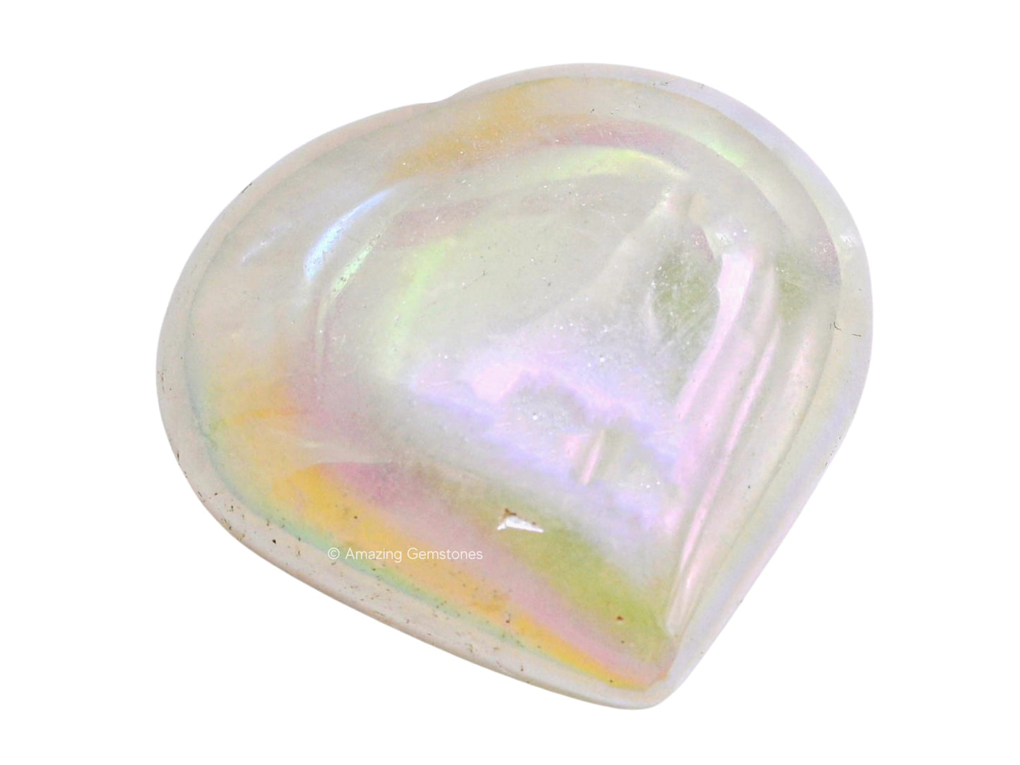 Amazing Gemstone Angel Aura Quartz Crystal Heart Palm Stone - Pocket Massage Worry Stone for Natural Body Chakra Balancing, Reiki Healing and Crystal Grid