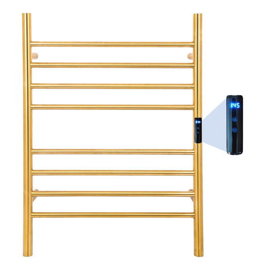 Dawot 8-Bars Gold Heated Towel Rack–23" Wall Mounted Towel Warmer with Timer & Temperature Control, Stainless Steel