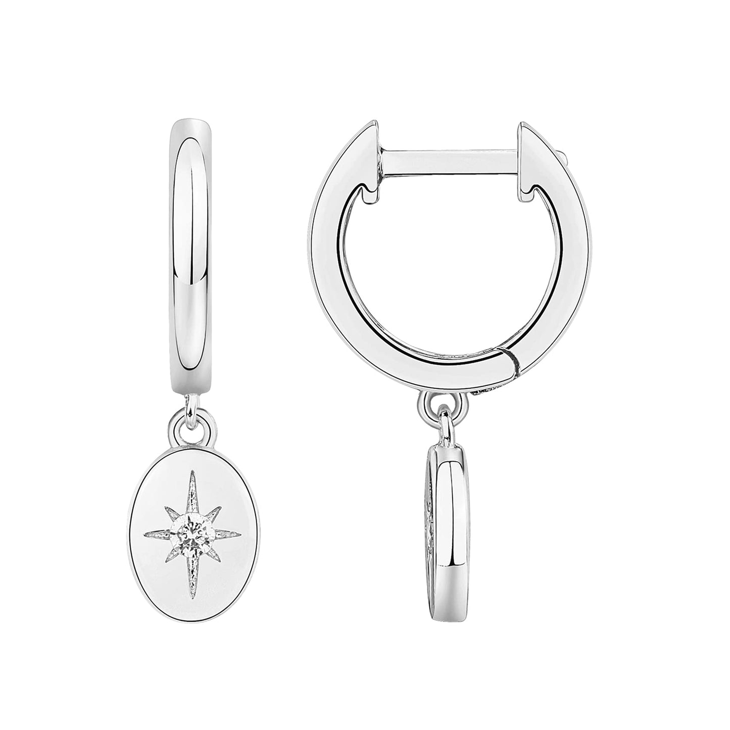 PAVOI Rhodium Plated 925 Sterling Silver Post Celestial Dangle Huggie Hoop Earrings For Women - Trendy Starbusrst Drop Hoop Earrings - Cubic Zirconia Small Hinged Huggies