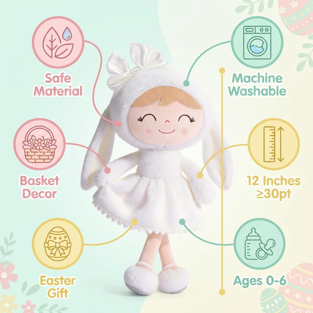 Gloveleya Baby Girl Gift Plush Bunny Dolls First Baby Doll Toddlers Rabbit Toy Bunny Gifts for Girl White 12 Inches