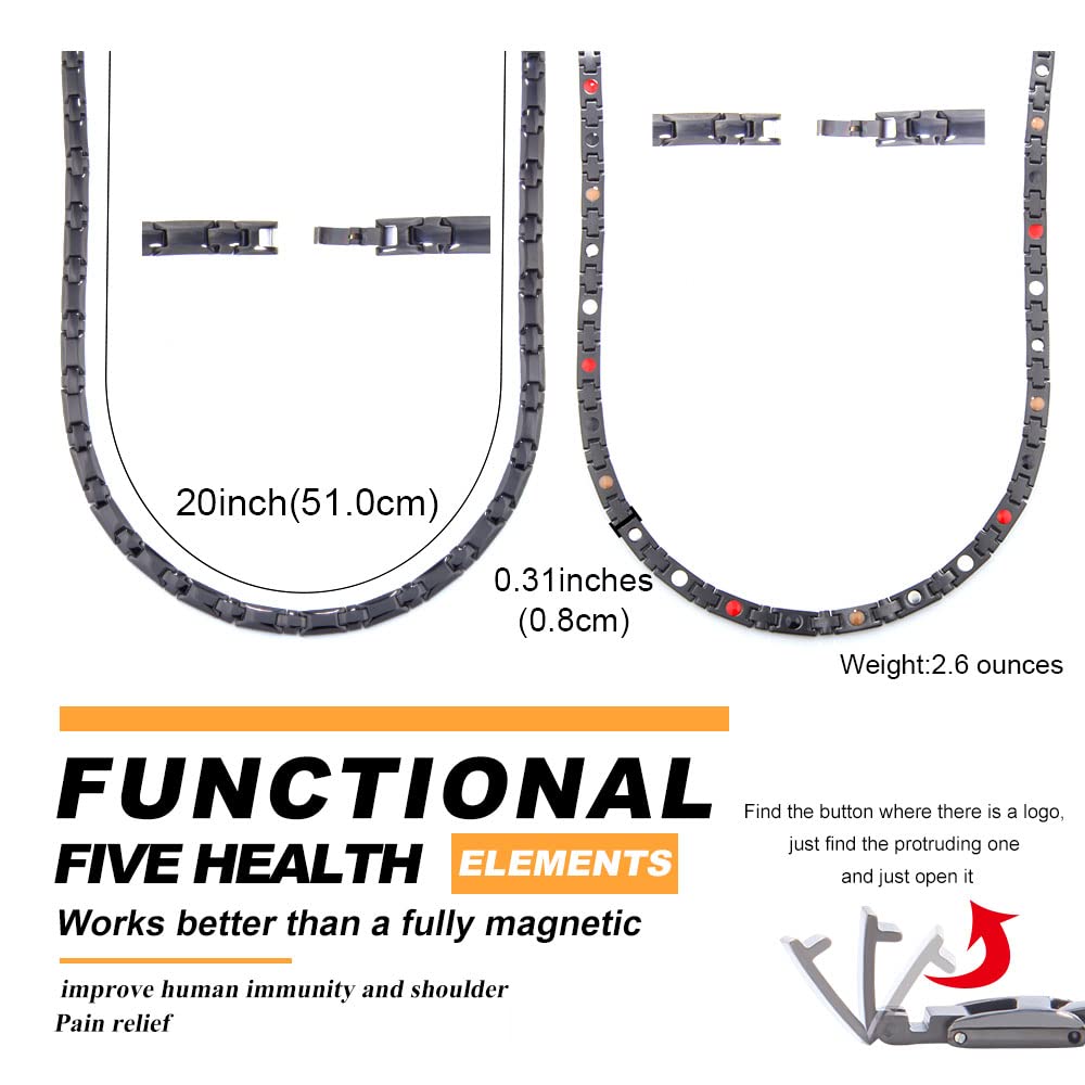 38® Titanium Magnetic Field for Pain Cross Necklace for Men Large Width Germanium Field Therapy Father's Day Christmas Gift (20(in), Black)