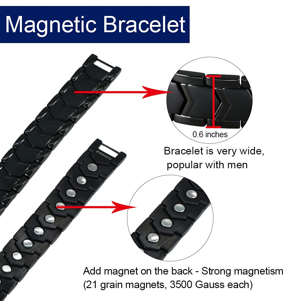 KYOSI Black Mens Magnetic Bracelet Stainless Steel Strength Magnetism Bracelets for Men 3500 Gauss Magnets Jewelry 8.66 inches Christmas Mens Gift