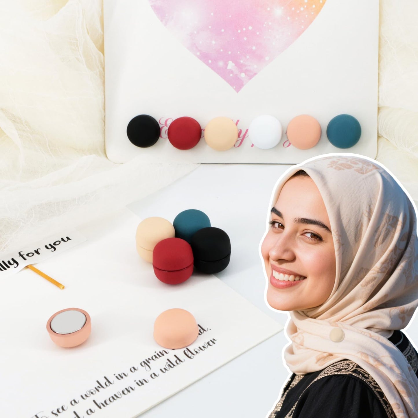 12 Pairs Hijab Magnets Strong Hijab Pins for Women Pinless Magnetic Clothing Clips for Scarf Veil Shirts Dress Muslim Islamic Gifts for Women - Round