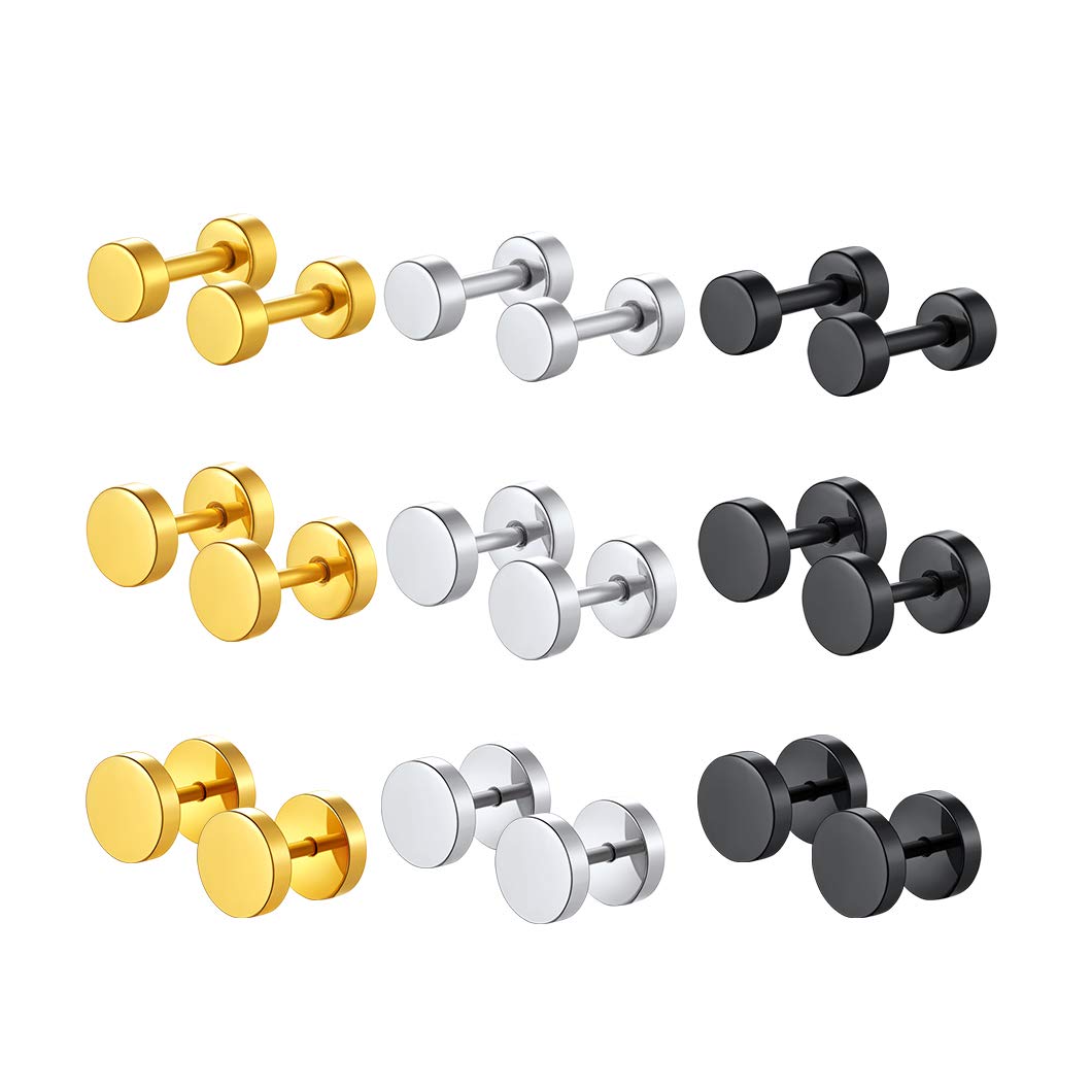 Round Barbell Earring Set for Men Women Stainless Steel Piercing Plugs Cartilage Stud Earrings Hip Hop Jewelry