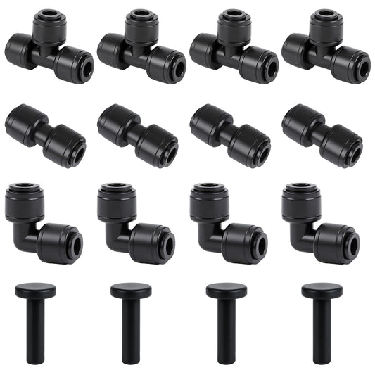 Copadri Quick Connect 1/4" Drip Irrigation Fittings Kit: 40 Pieces Drip Line Connection Push to Fit Parts for 1/4-Inch Tubing Dripline Hose Connectors for Garden Lawn Sprinkler System