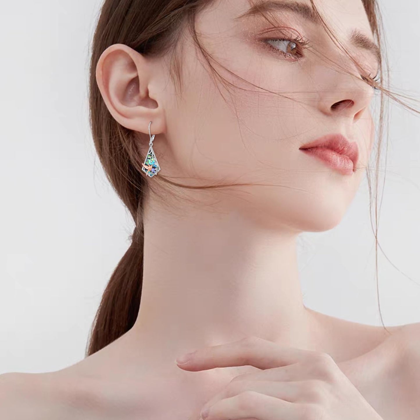 Hummingbird Earrings Sterling Silver Hummingbird Leverback Earrings Leaf Dangle Earrings Drop Jewelry Birthday Gifts for Women