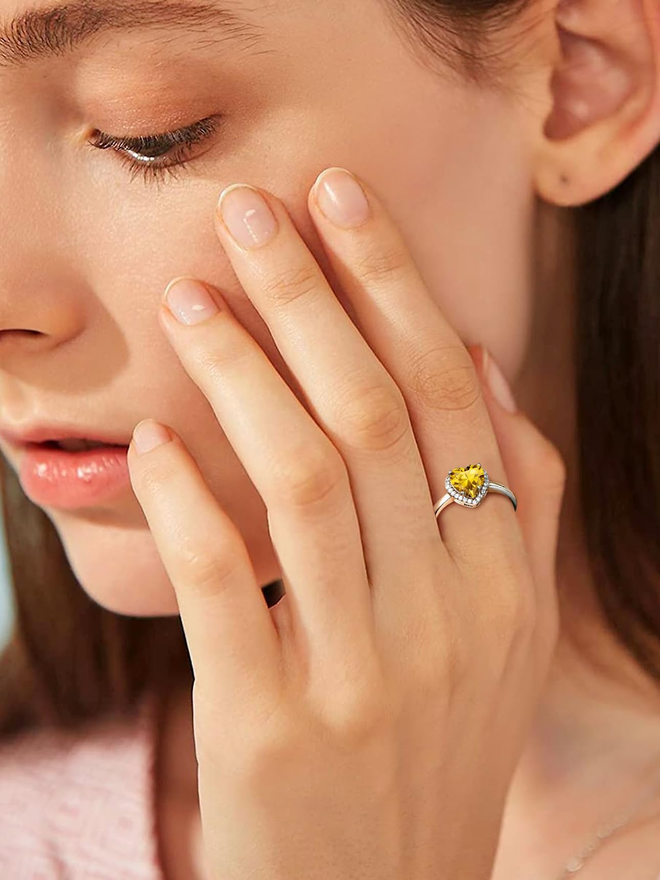 Bestyle S925 Sterling Silver Heart Crytsal Rings, Dainty November Critine Crystals Birthstone Rings, Anniversary/Mother’s Day/Birthday Jewelry Gifts for Women Mom/Wife/Sister/Best Friend