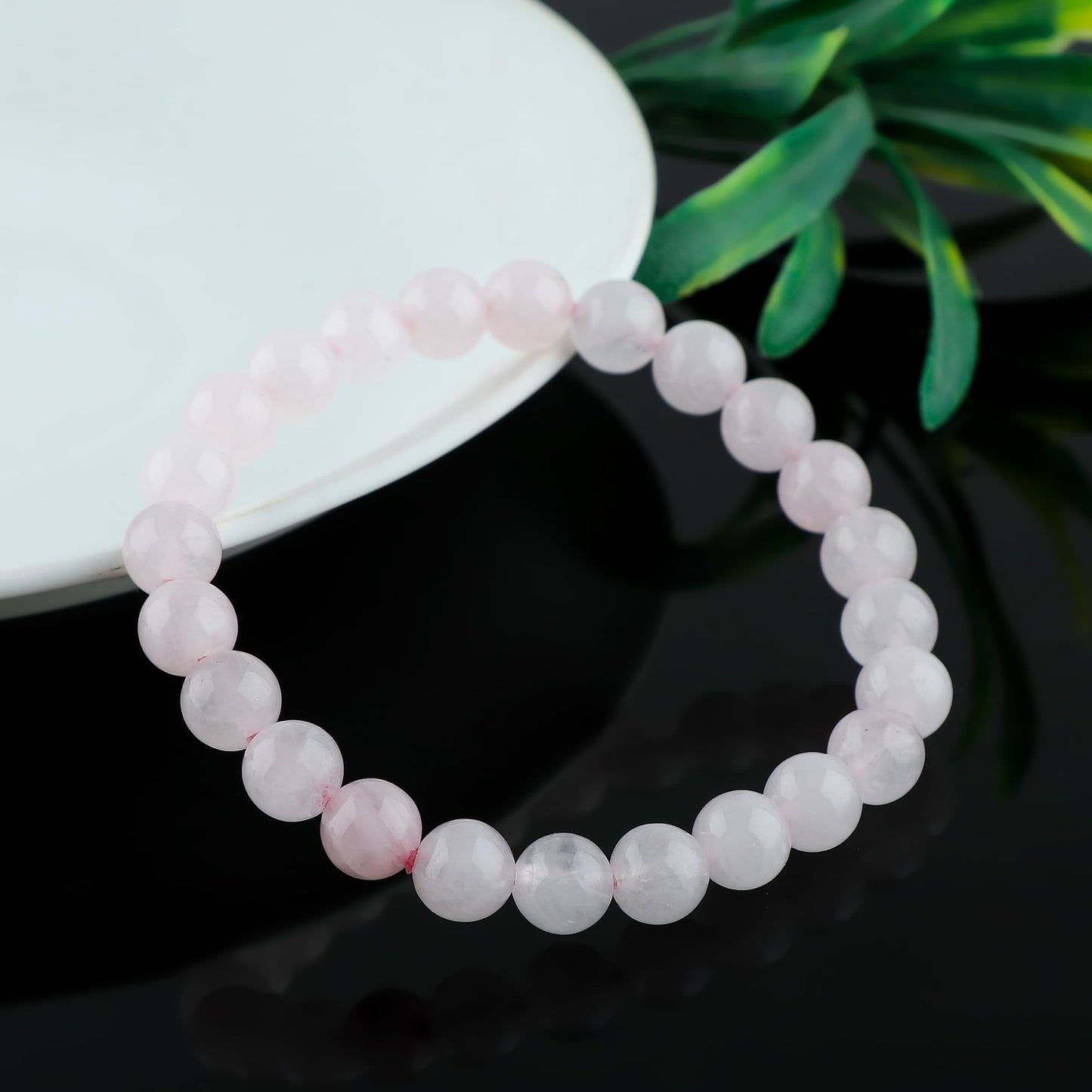 CRYSTALIS Rose-Quartz Elastic Stretch Bracelet, Natural Beads, Chakra Healing Jewelry for Men & Women, Adjustable Bracelet, Gift Giving Dainty Bracelet, 7.25 to 7.50 inch