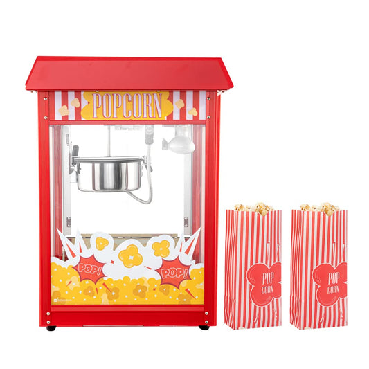 Restaurantware Hi Tek 8 Ounce Commercial Popcorn Popper Machine 1 Electric Popcorn Maker Machine - Popcorn Cart Sold Separately 3-Switch Operation Red Stainless Steel Popcorn Machine 120V
