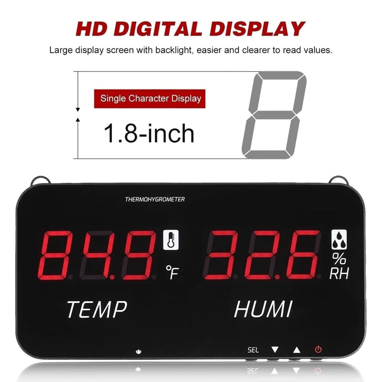 Temperature Humidity Meter, Wall-Mounted LCD Digital Thermometer with 5m Sensor & Alarm, Indoor/Industrial/Agricultural Use, Range -20 to 80℃