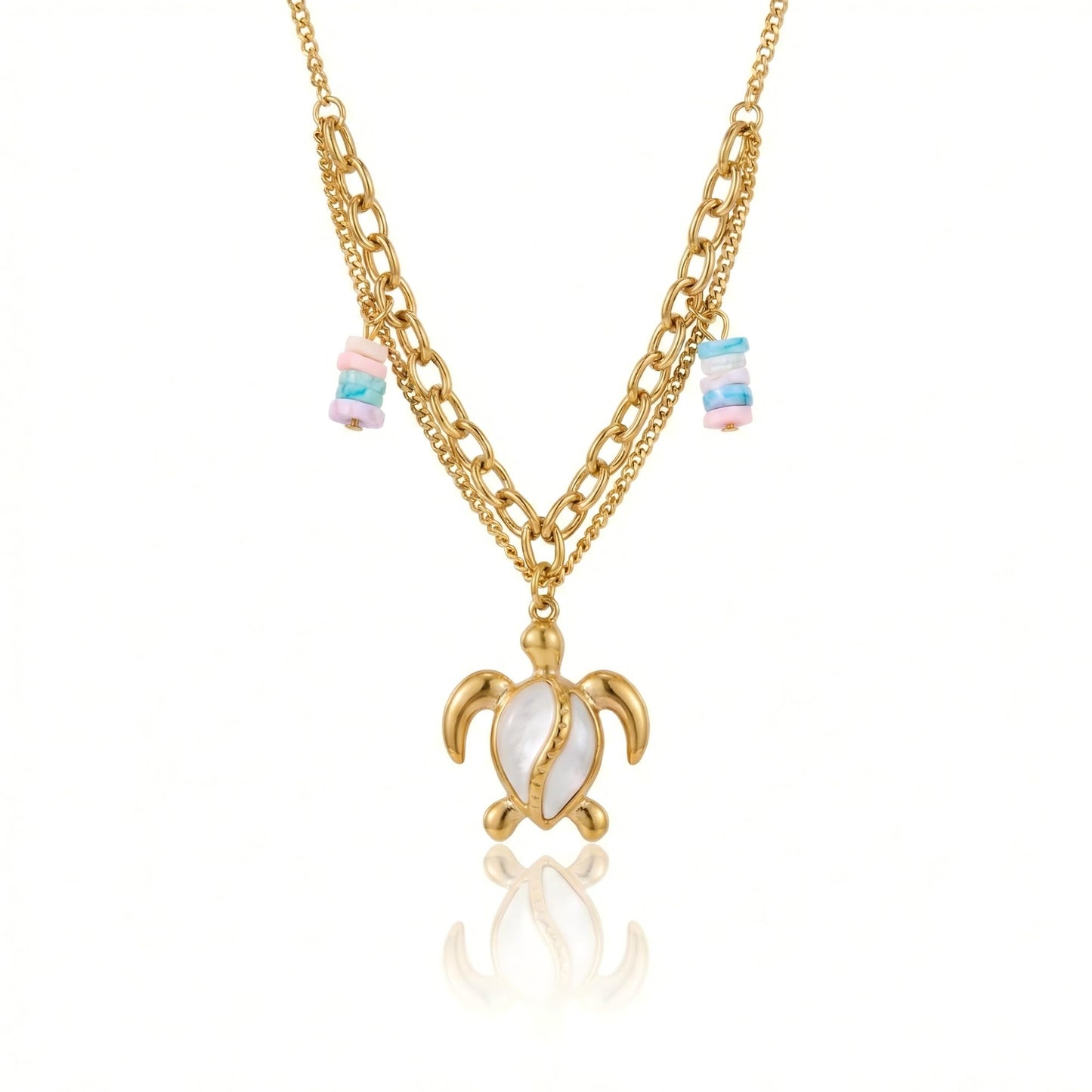 Harlermoon Gold Starfish Necklace for Women - 18K Gold Plated Stainless Steel Ocean Beach Jewelry, Sea Turtle Shell Pearl Pendant, Waterproof Non Tarnish Snake Chain Choker, Summer Vacation Mermaid Gifts (Turtle Box Chain)