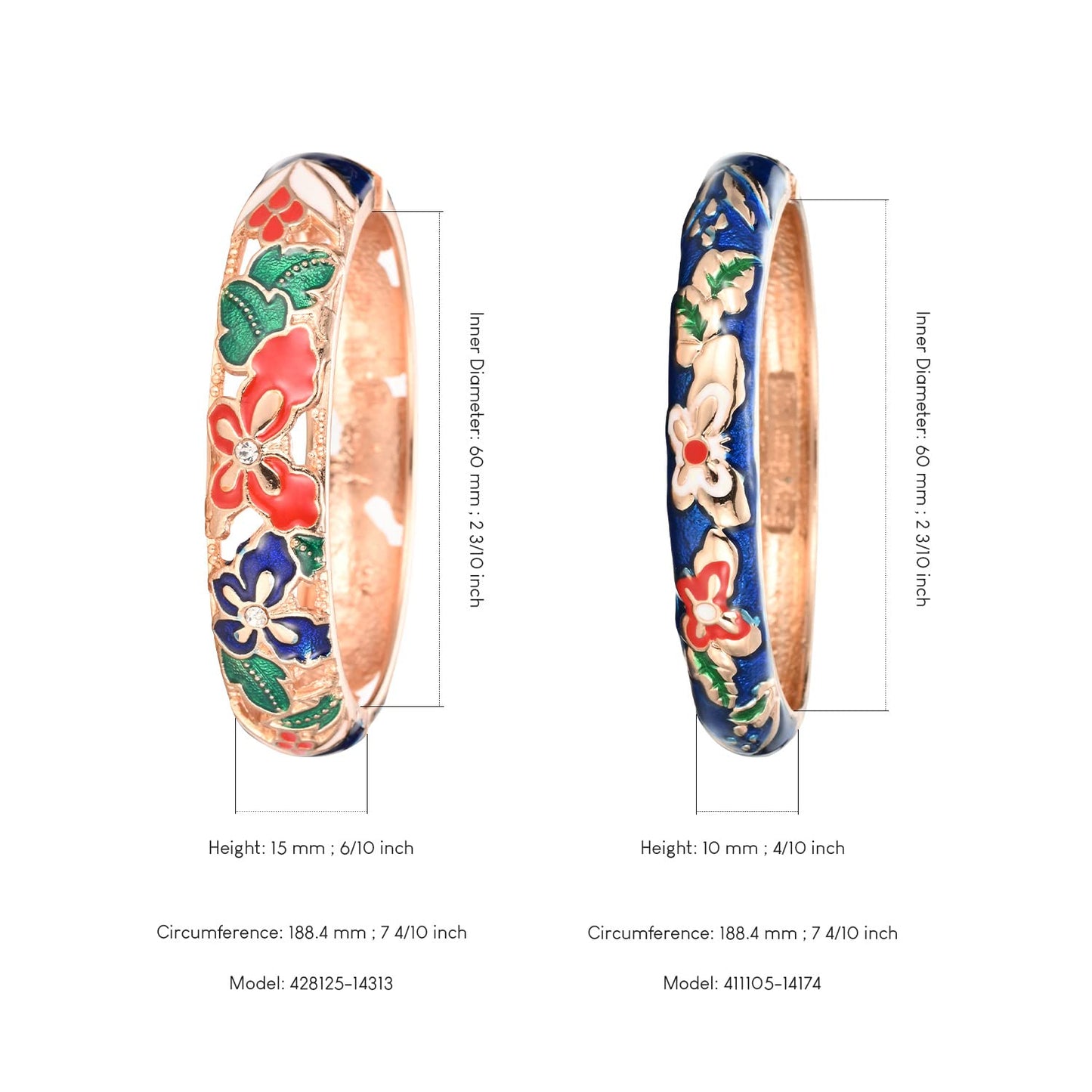 UJOY Bracelet Cloisonne Jewelry Fashion Opening Hinged Bangles Crafted Blue Colored Enamel Flower Gifts for Women 88A09 Blue
