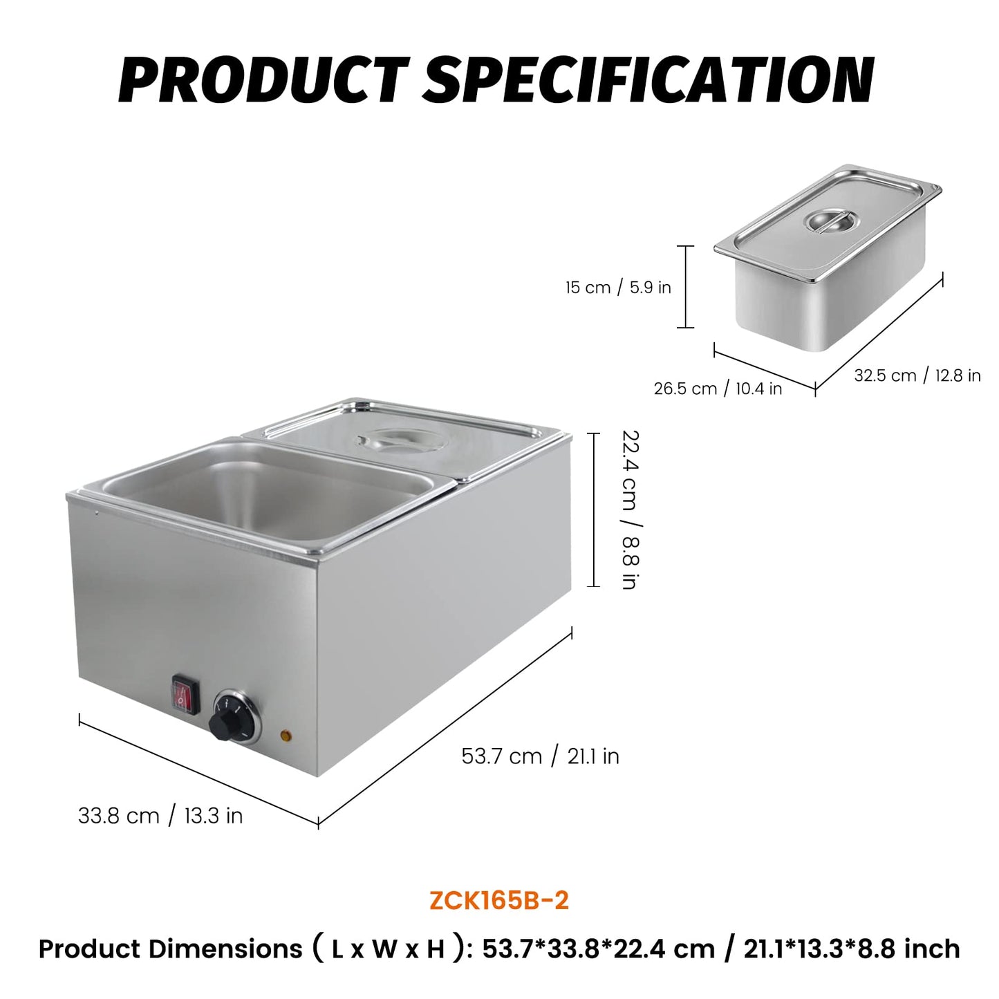 Commercial Food Warmer 2-Pan Steam Table Food Warmer Buffet Bain Marie with Temperature Control & Lids, Electric Warming Trays for Food or Sauces - 120V, 1200W, 10.6 QT/Pan