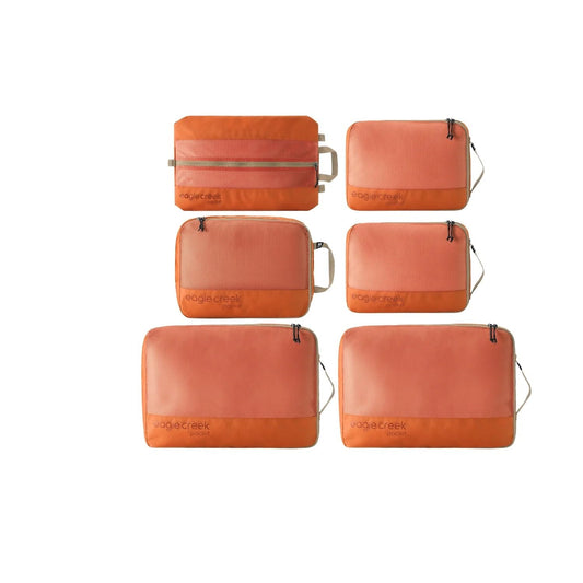 Eagle Creek Pack-It Reveal Extended Stay Set - Compression Travel Packing Cubes Set - Eco-Friendly - Quick-Drying, Water-Resistant Fabric - Pack of 6 - Mandarin