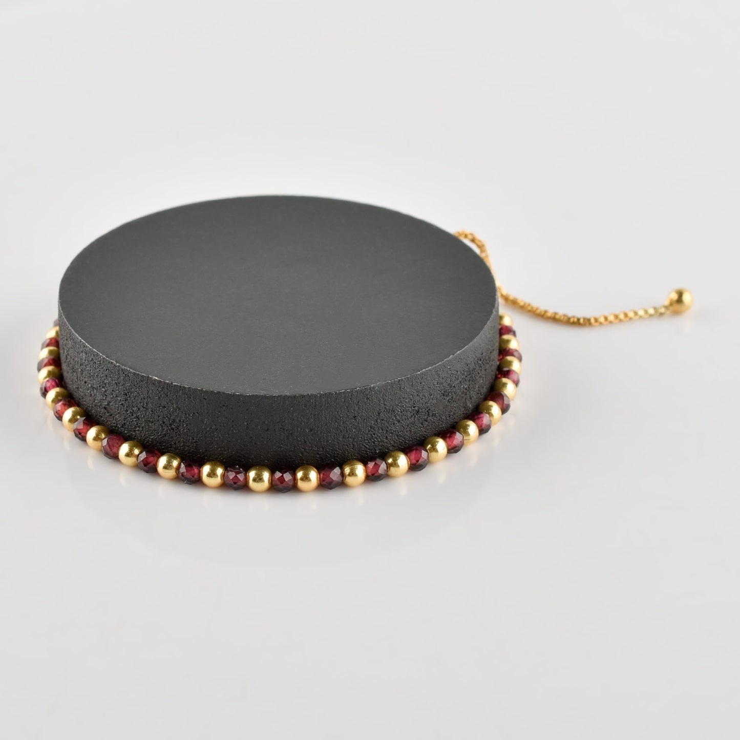 ZEMBIENCE Natural Red Garnet Gemstone Bracelet for Women, January Birthstone Jewelry, 18K Gold Plated Micro- Beads, Handmade Bolo Single Slider Chain, Healing Crystal, Christmas Gift, 10inch