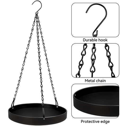 PIKAMAO Plant Hanger Indoor Outdoor, Hanging Planter Baskets for Outdoor Indoor Plants, Hanging Plant Holder Tray for Plants, Metal Window Plant Hanger, Black Hanging Plant Shelf, 2 Pack