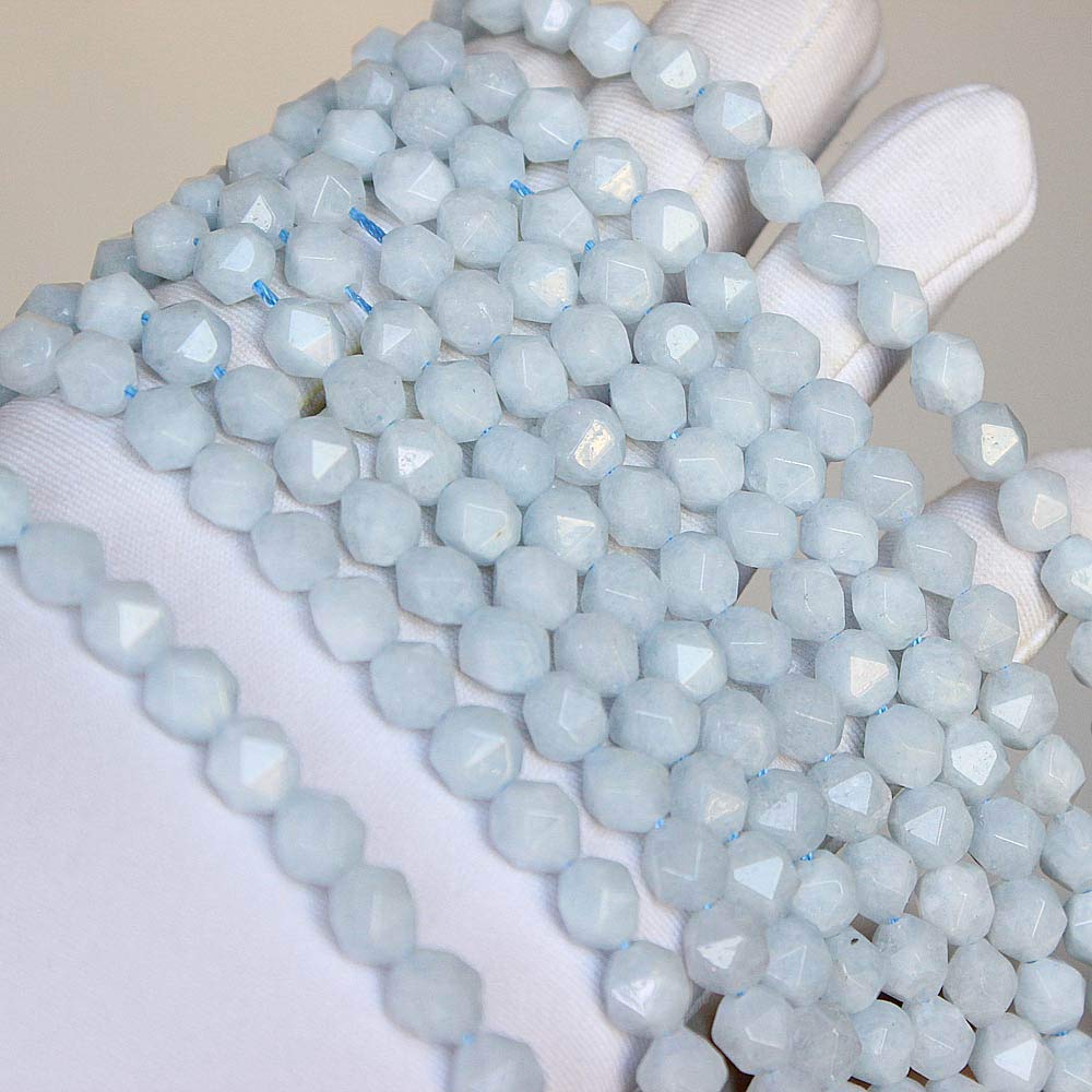 MJDCB Best Sellers Natural Stone Beads Faceted Polygon Aquamarine Crystal Energy Stone Healing Power for Jewelry Making(8mm)