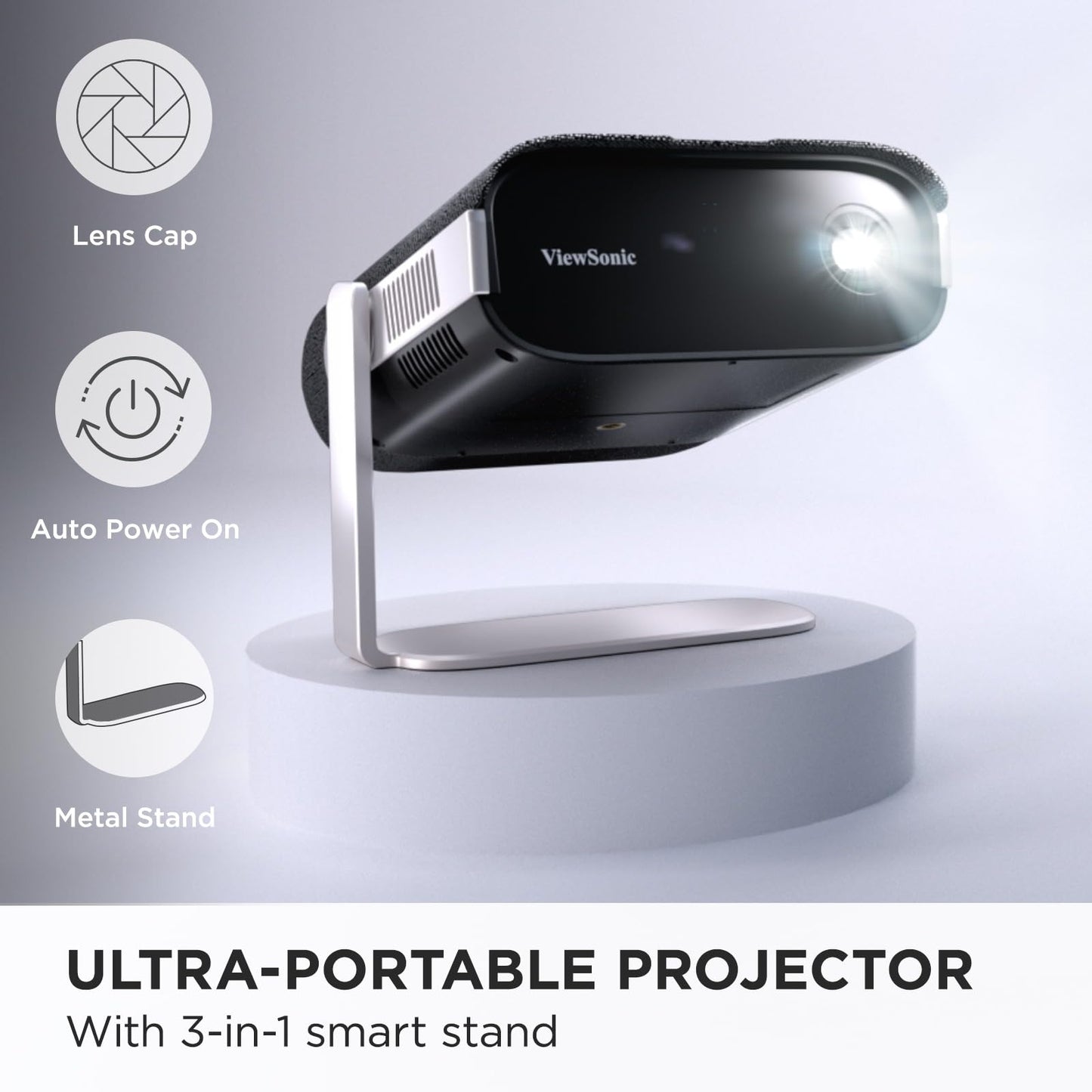 ViewSonic M1X Portable LED Projector with Smart Stand, Harman Kardon Speakers, Built-In Battery, H/V Keystone, 4 Corner Adjustment, Bluetooth, Wi-Fi, USB-C, Powered USB A