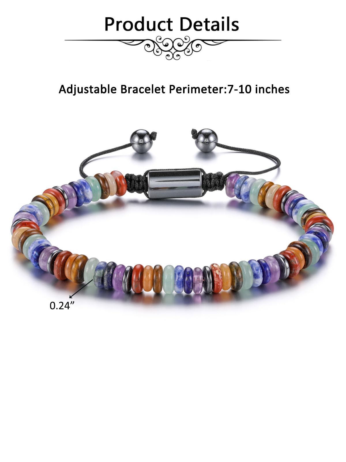 Jovivi Chakra Bracelets for Women Adjustable 7 Chakra Healing Crystals Beaded Bracelet Natural Stone Beads Bracelet for Men Women Anxiety Relief