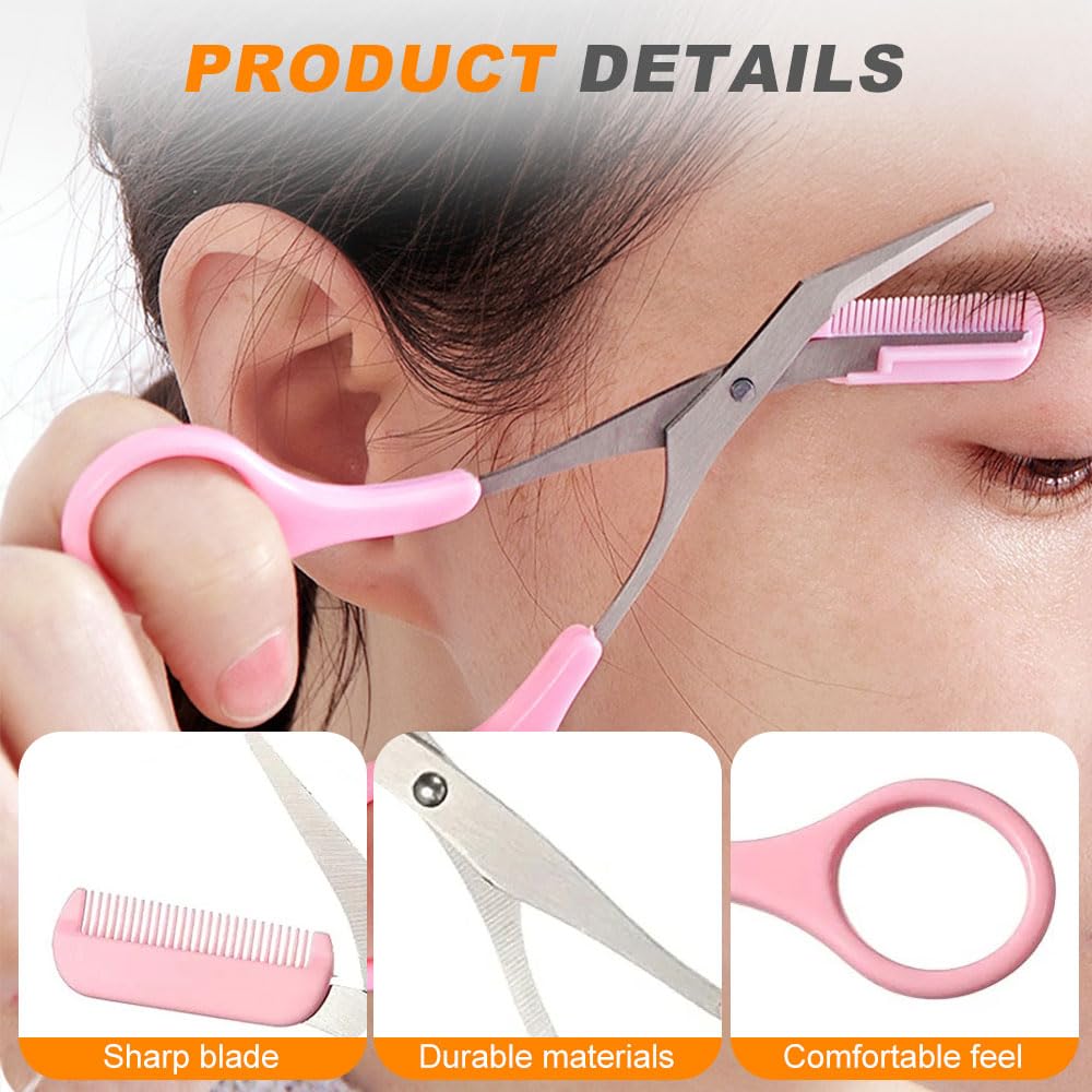 3PCS Eyebrow Trimmer Scissor, 2024 New Eyebrow Scissors with Comb Precision Eyebrow Trimming Scissors, Non-Slip Eyebrow Cutter Hair Removal Eyebrow Scissors Makeup Tool for Men Women (Style 2)