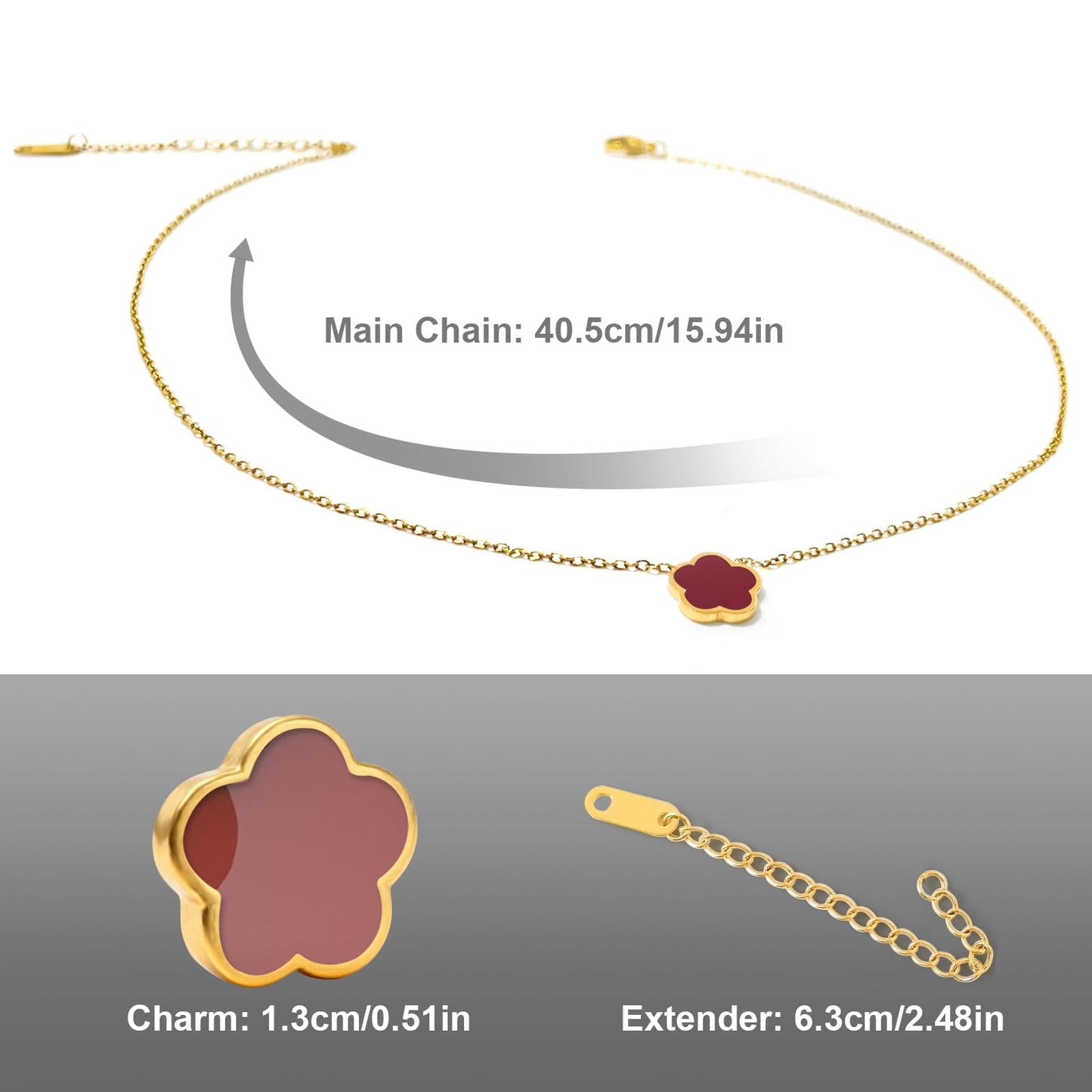 Aimétte Monette 18K Gold Plated Necklaces for Women Dainty Lucky Four Leaf Clover Gold Necklace Set, Charm Necklace for Mothers Day Gift Birthday Valentine's Day Red and White
