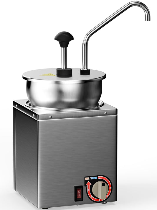 Nacho Cheese Dispenser with Stainless Steel Pump, Premium 4.2Qt Hot Fudge Warmer with 6-Level Temperature Adjustment, Commercial Sauce Heater for Butter Cheese Caramel Syrup