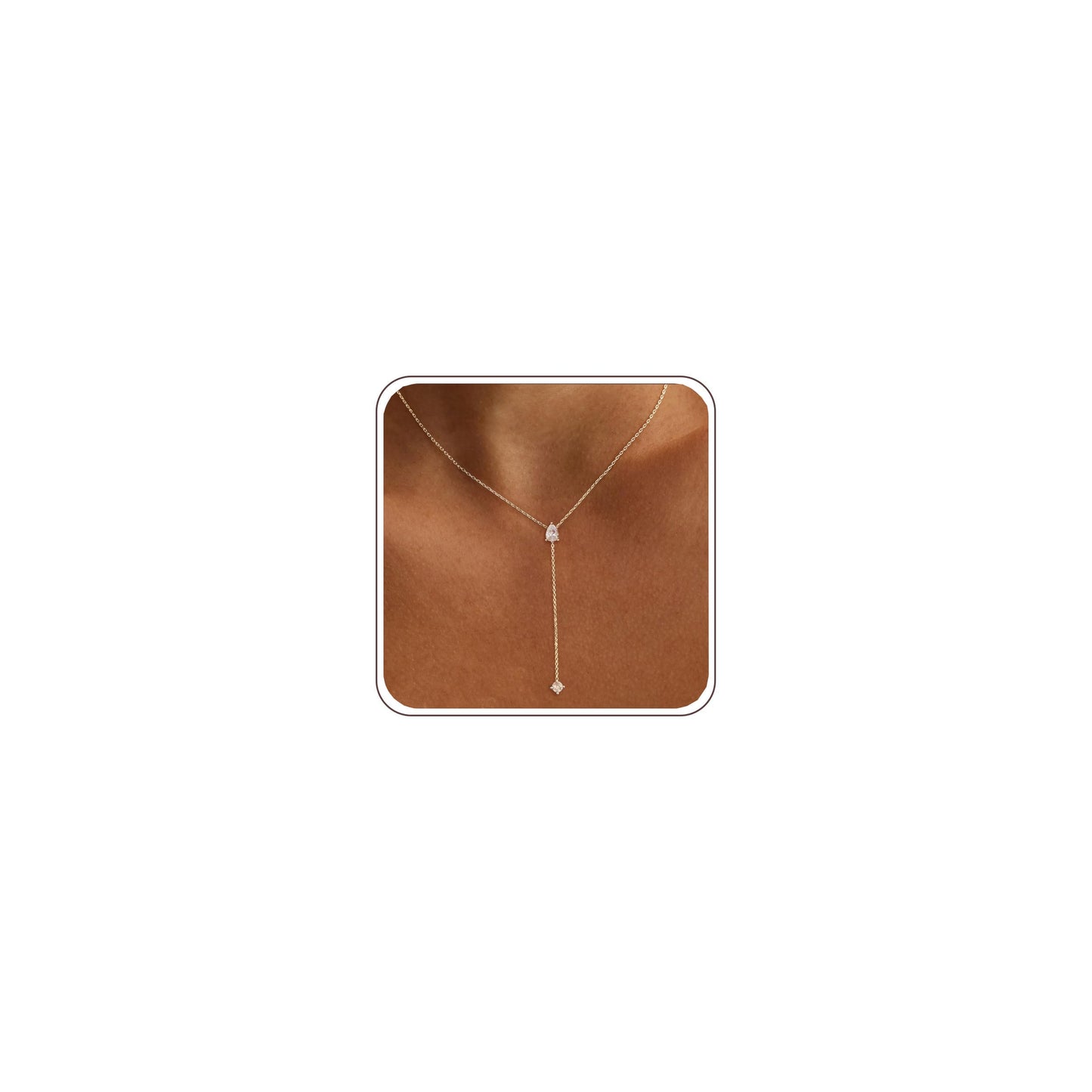 FUCJOEE Silver Necklace for Women - Dainty Long Silver Necklace Simple Teardrop CZ Y Shaped Drop Necklaces Statement Lariat Necklace Cute Long Necklaces for Women Trendy Silver Prom Jewelry Gifts