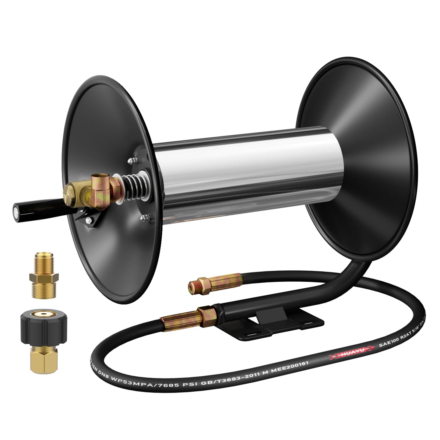 BreAro Pressure Washer Hose Reel, 100FT High Pressure Hose Reel with Hand Crank, 3/8" Heavy Duty Steel Pressure Washer Reel, 4000 PSI Power Washer Hose Reel Swivel Arm for Air/Liquid/Water Use