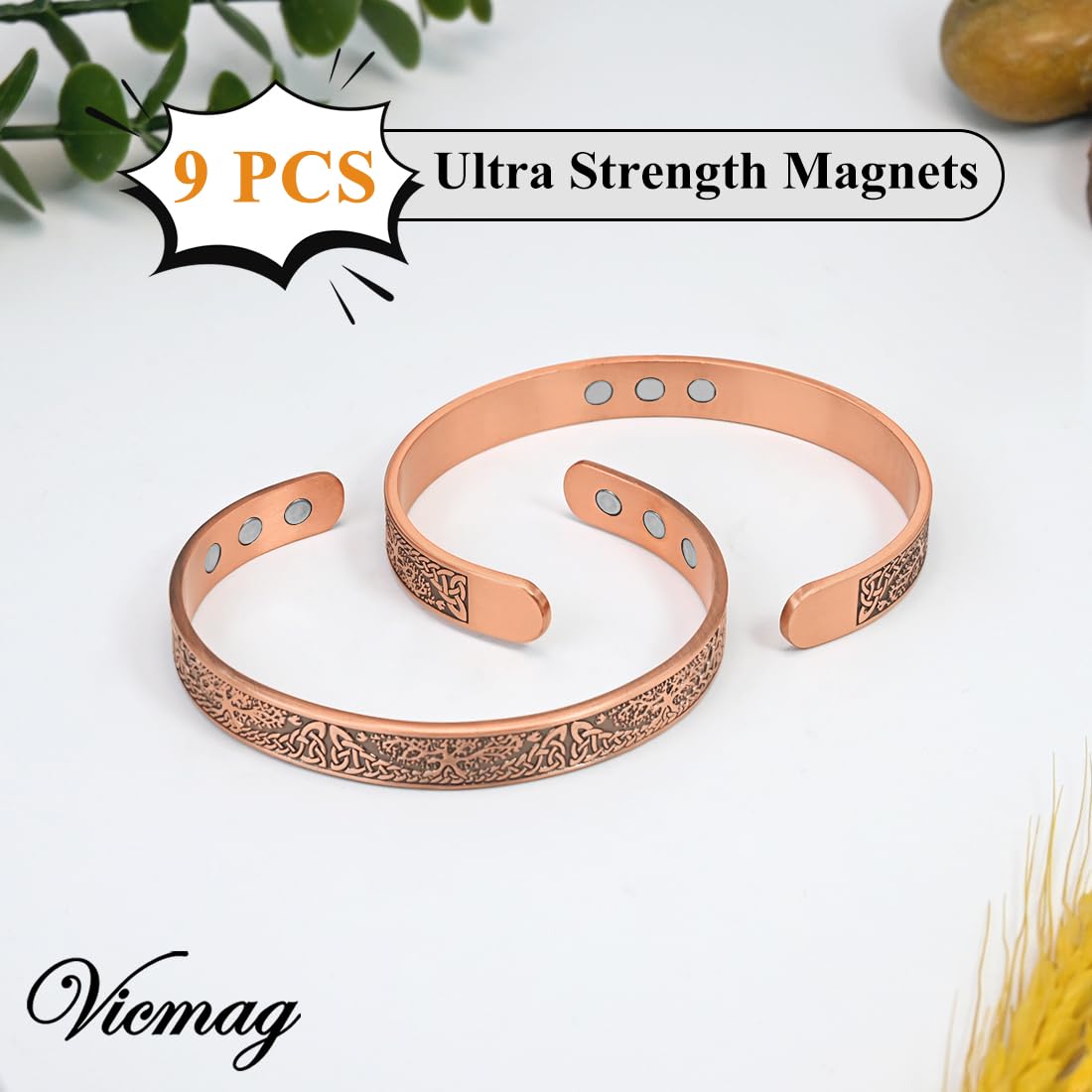 Vicmag Copper Magnetic Women Men Magnetic with Ultra Strength Magnets 100% Solid Pure Copper Gift (9X Tree)