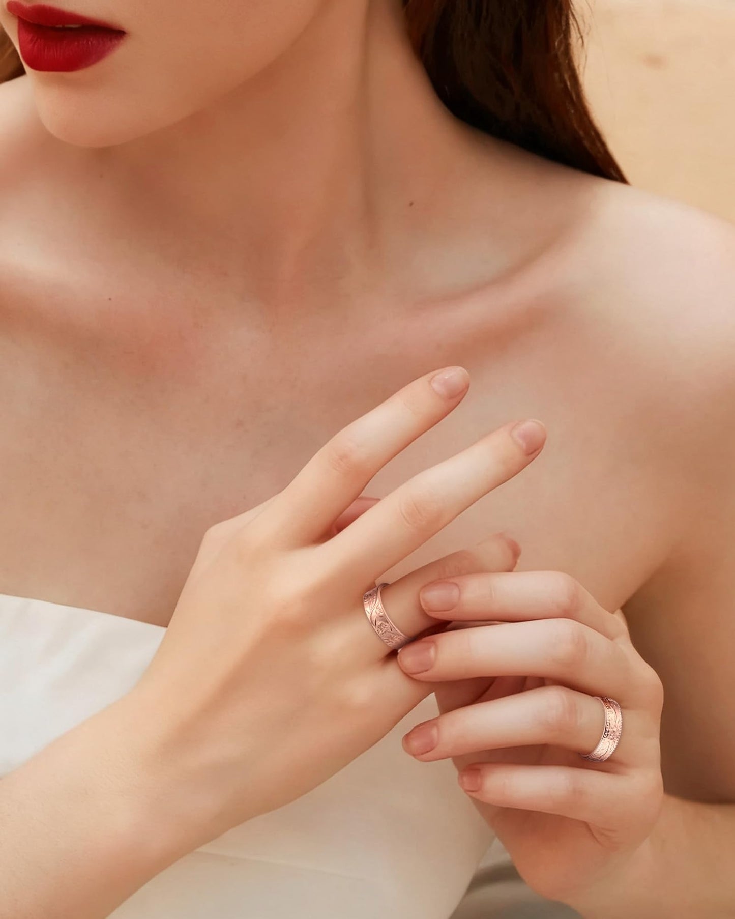 BioMag Copper Rings for Women, 99.99% Pure Copper Magnetic Rings Thumb Rings for Lymphatic Drainage, Adjustable Jewelry Gifts for Women (Rose Gold-2pcs)