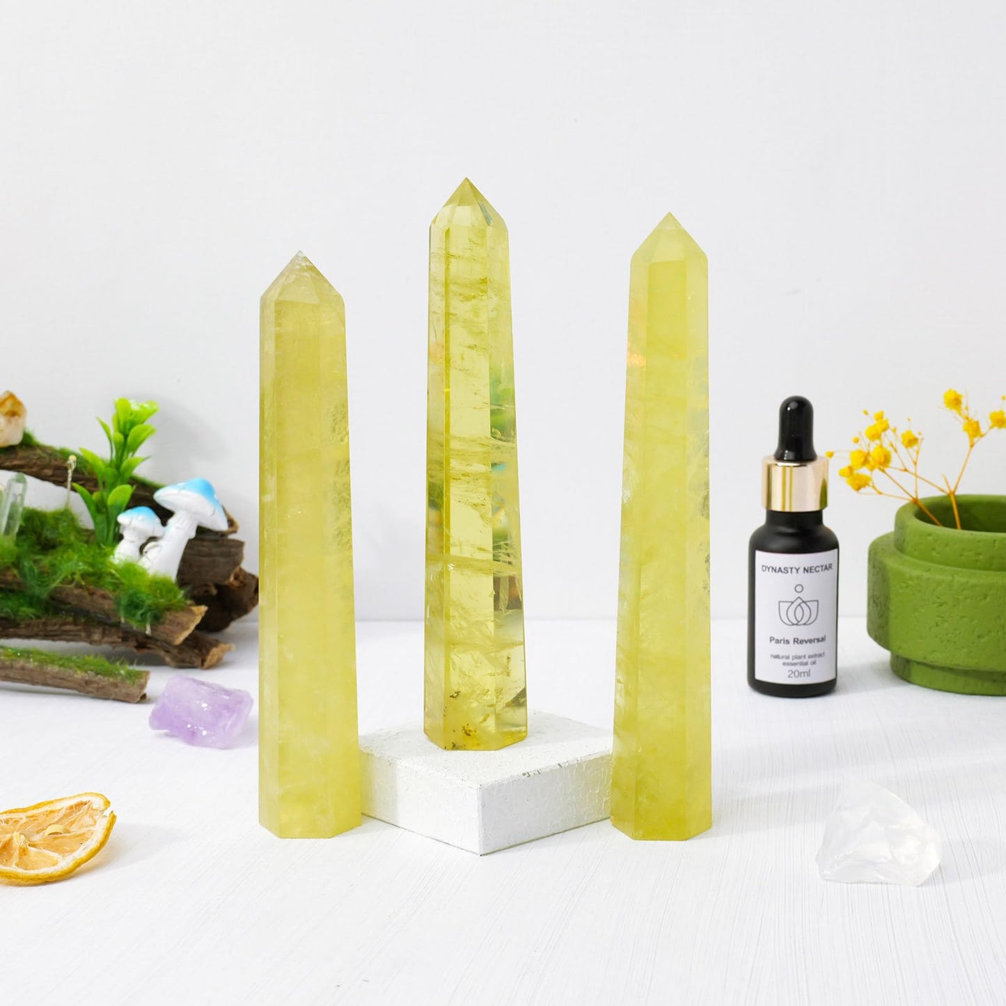 Apengshi 1PCS Natural Crystal Citrine Tower 5.9"-6.3" (15-16cm) 6 Faceted Single Point Prism Healing Crystal Wand for Meditation Reiki Chakra Therapy