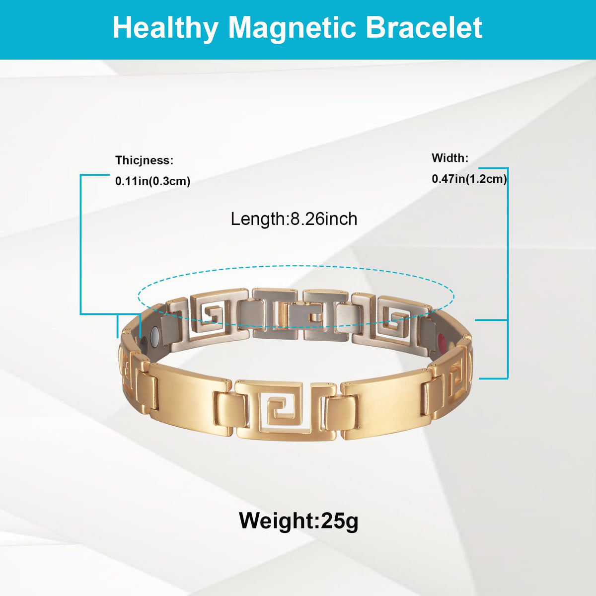 EnerMagiX Magnetic Bracelet for Women Men, 9.44'' Unique Design Gold Titanium Steel Bracelet, Fashion Jewelry Presents （0710G）