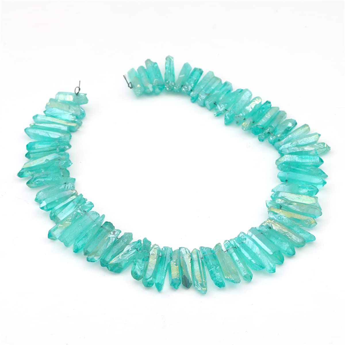 BEADIA Light Green Titanium Coated Crystal Quartz Spike Point Stick Beads Rough 1.0"-1.5" for Jewelry Making 15 Inch/Strand
