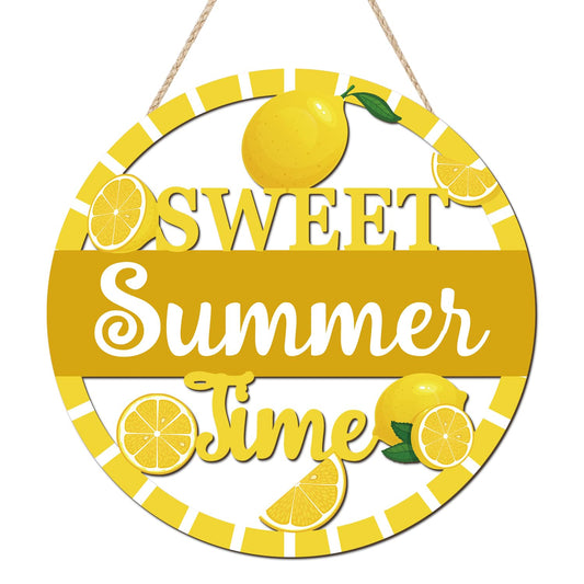 HOURIA 3D Lemon Wooden Door Sign,Sweet Summer Time Welcome Wreath Sign Front Door Decor,Summer Lemon Decorations for Home Kitchen Classroom,11.4"X11.4"