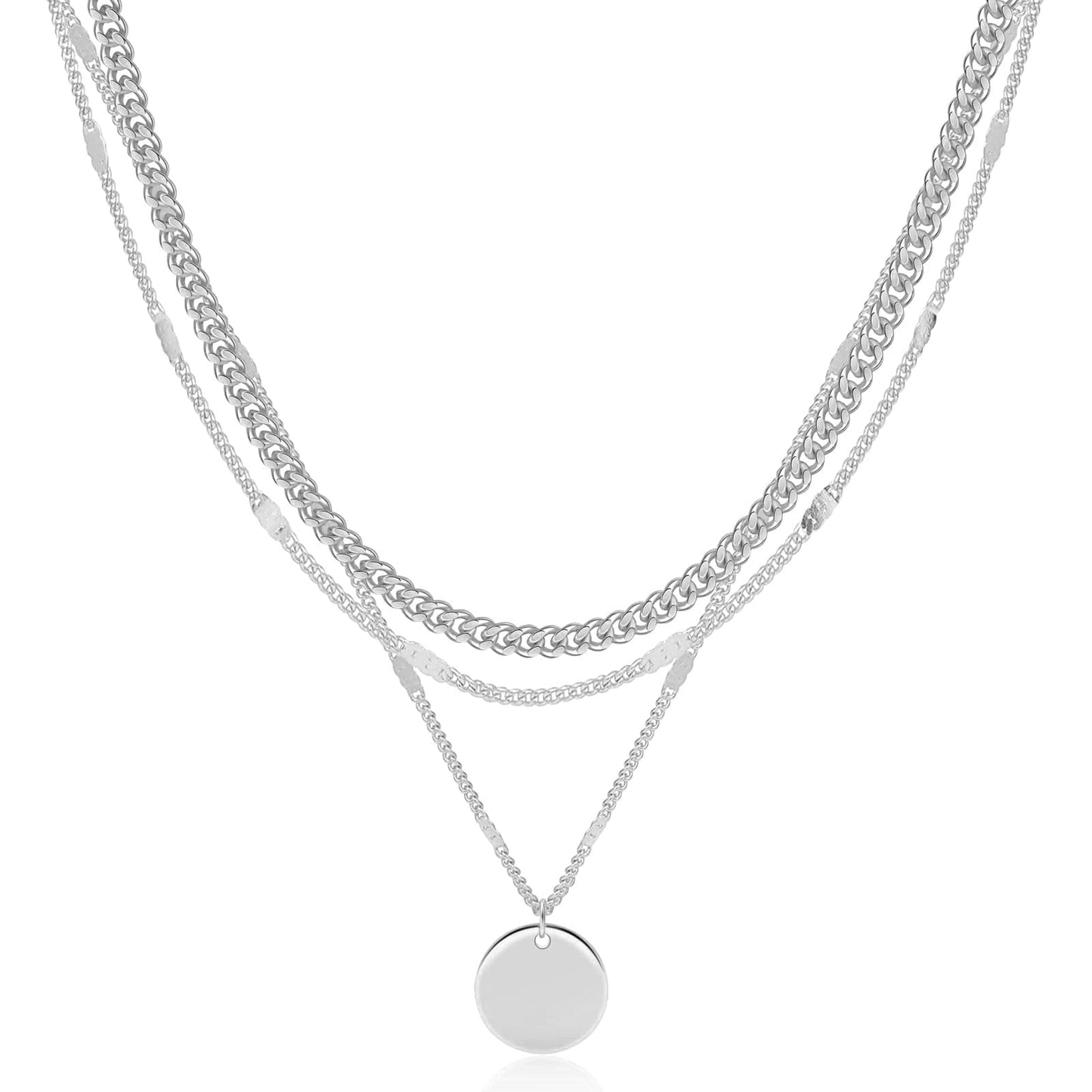 AGWOLF Gold/Silver Layered Necklaces for Women,Dainty 14k Gold Plated Stackable Choker Necklaces for Women,Trendy Layering Coin Chain Pendant Jewelry Set Gifts