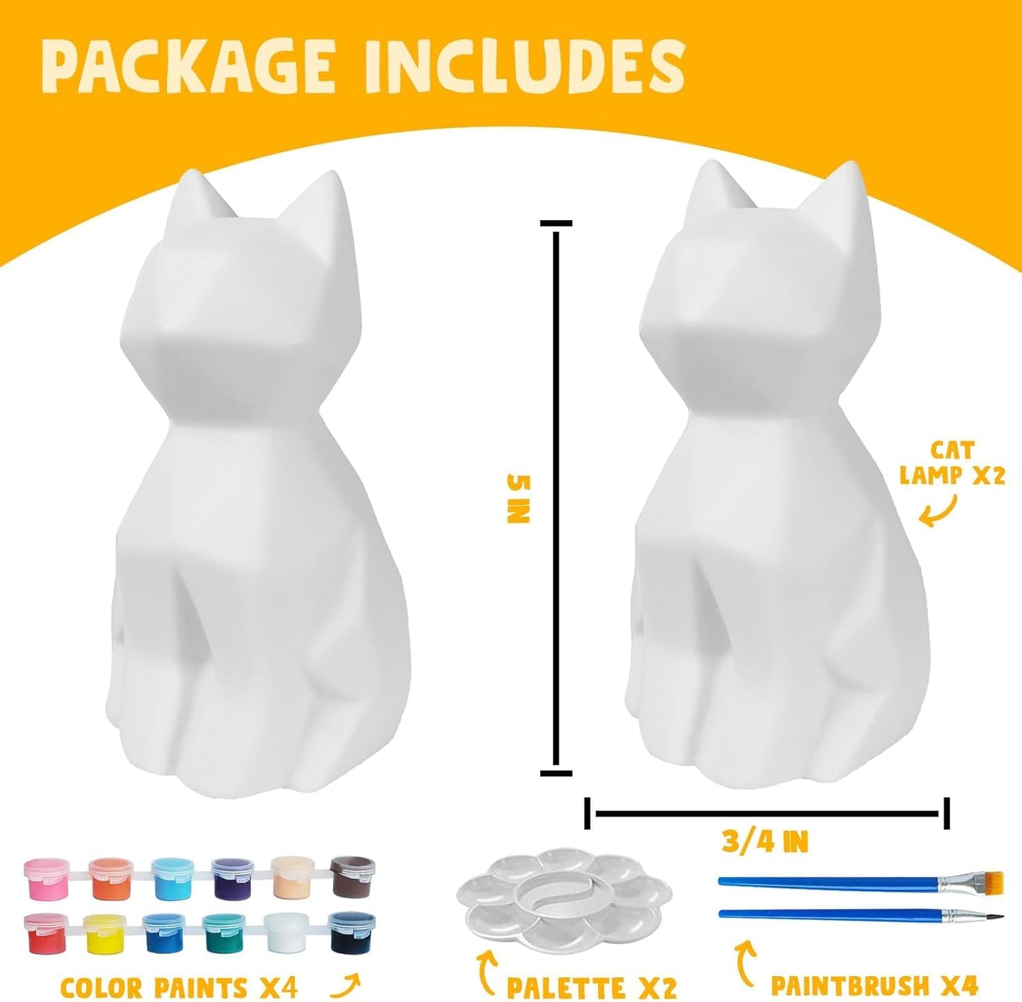 Goody King Paint Your Own Cat Lamp Kit, 2PCS DIY Cat Crafts Night Light, Easter Basket Stuffers, Arts & Crafts for Kids Ages 8-12, Painting Kit for Kids, Easter Birthday Gifts for Kids Ages 4 5 6 7 8+