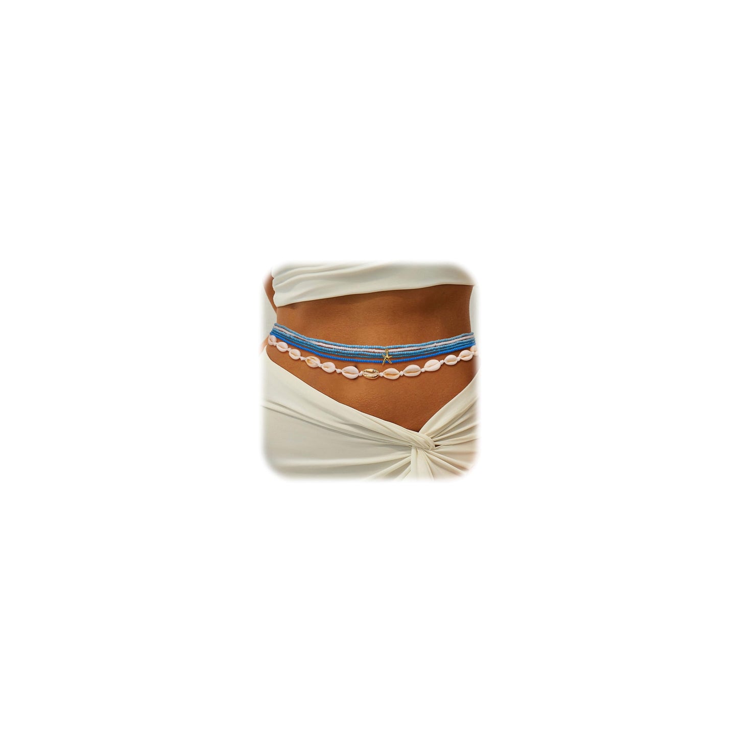 NICEIGHT 6Pcs Colorful Waist Beads Chain for Women Multi-layered Beaded Belly Chain Sexy Starfish Shell Chain for Waist Summer Beach Bikini Belly Body Chain Jewelry Blue