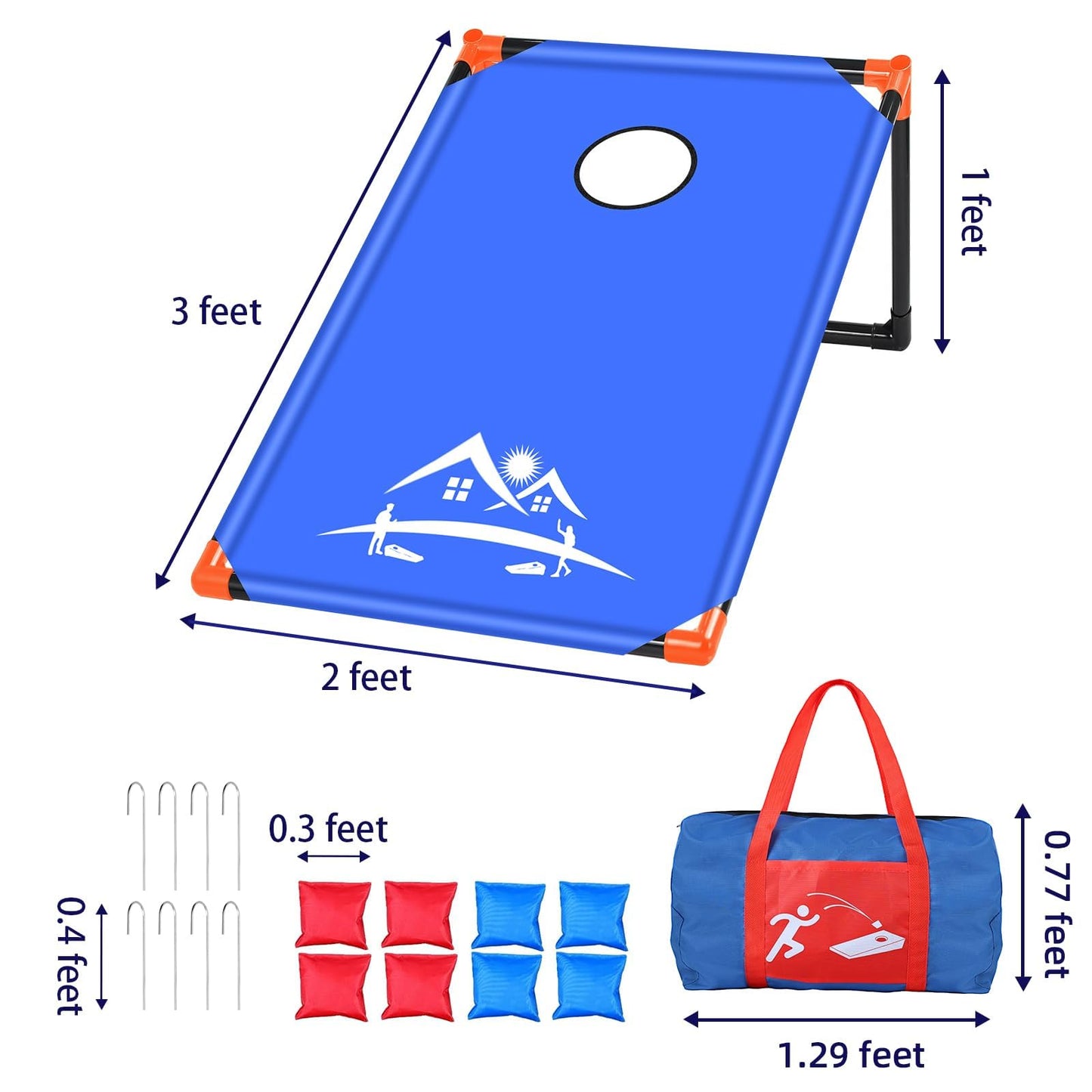 NZQXJXZ 3x2 ft Cornhole Board Set with 8 Bean Bags and Carrying Bag, Outdoor Toss Game Set for Kids and Adults, Portable Corn Hole Sets for Beach Lawn Backyard (Red and Blue)