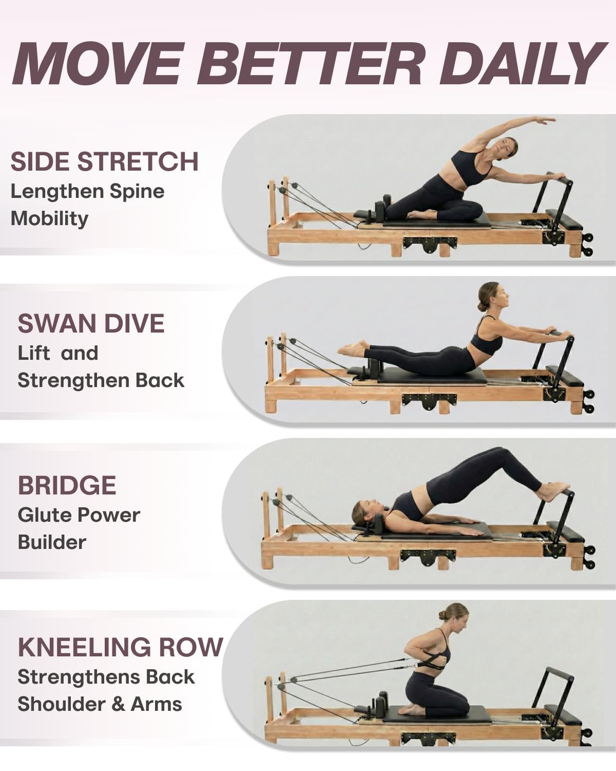 Foldable Pilates Reformer Machine - 91 in Easy Assembly with Included Sitting Box, Jumpboard, and Accessories - Wooden Foldable Reformer Pilates Machine for Home Workout or Professional Studio