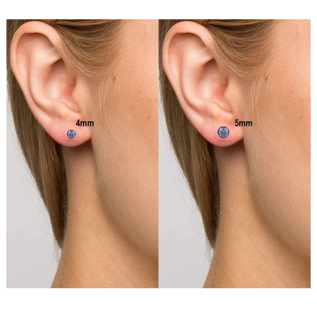 1 Pair Implant Grade Titanium Stud Earrings Set Hypoallergenic 3mm 4mm 5mm 6mm Cubic Zirconia G23 Titanium Earring Studs for Women Men for Sensitive Ear (4mm bezel black VM)