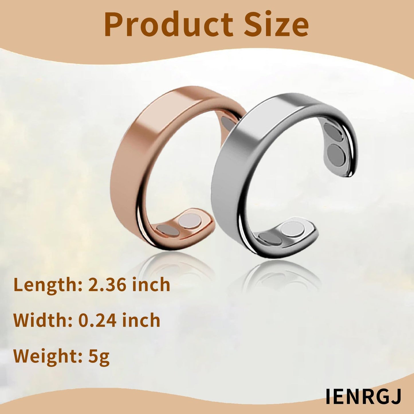 IENRGJ Magnetic Rings for Women/Man, Vayro Ring, Adjustable Stainless Steel Rings, Classic Open Design Black/Silver/Rose Gold/Gold (Rose gold)
