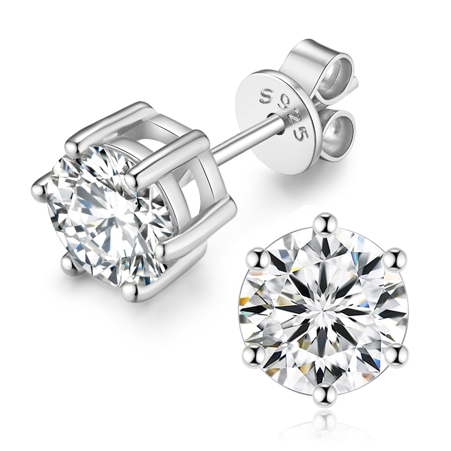 Moissanite Stud Earrings for Women Men, 1-6CT 6-Prong D Color Ideal 925 Sterling Silver Earrings with Certificate of Authenticity (4CT/Pair, 2CT each one)