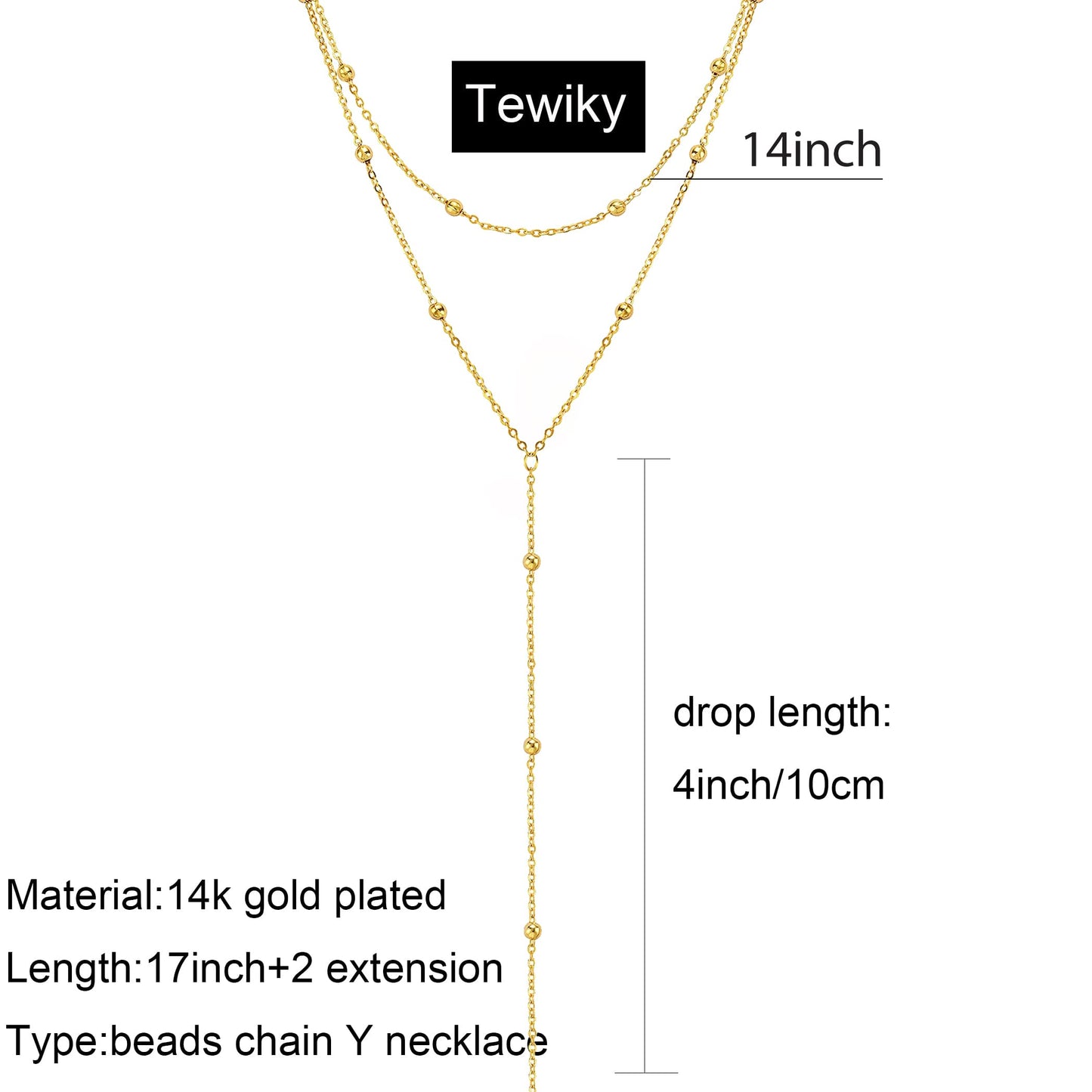 Tewiky Dainty Gold Necklace for Women, 14k Gold Plated Layered Lariat Necklace Simple Long Necklaces for Women Trendy Layering Beaded Chain Gold Choker Necklaces Aesthetic Jewelry for Women