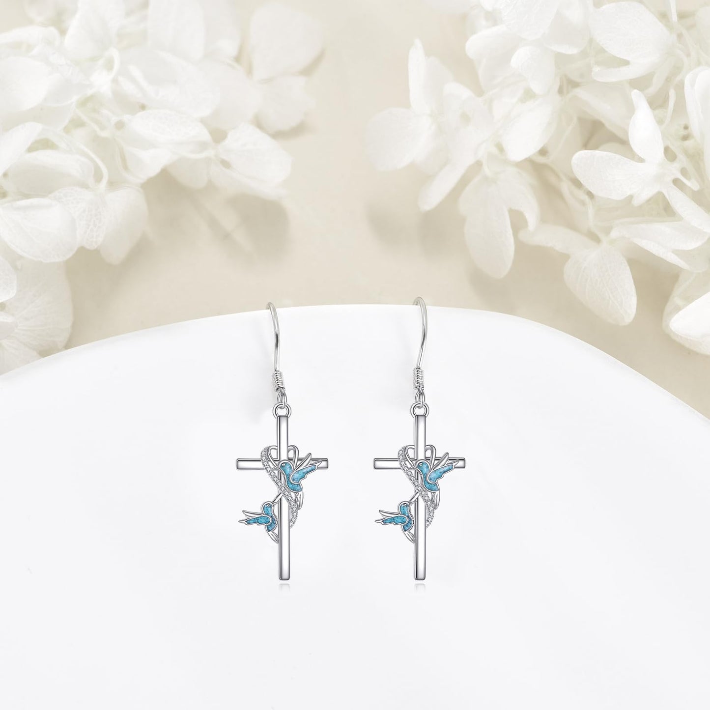 ONEFINITY Hummingbird Cross Earrings 925 Sterling Silver Cross Dangle Earrings Hummingbird Jewelry Gifts for Women