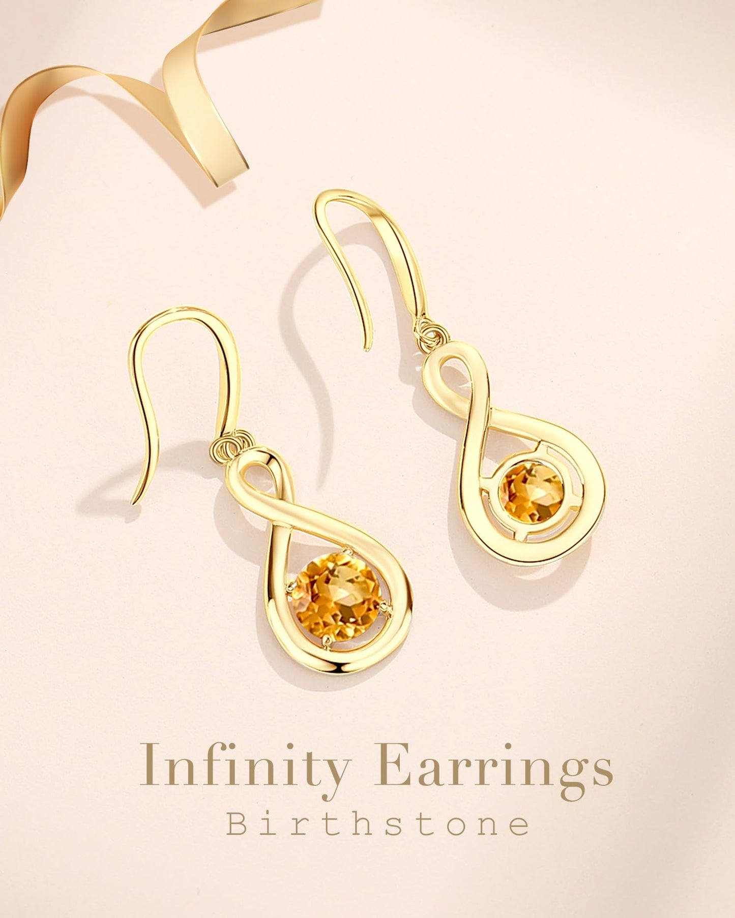 FANCIME Citrine Dangle Drop Earrings 925 Sterling Silver Yellow Gold Plated Dainty Infinity Yellow Topaz November Birthstone Earring Fine Jewelry Birthday Mothers Day Gifts for Mom Her Women