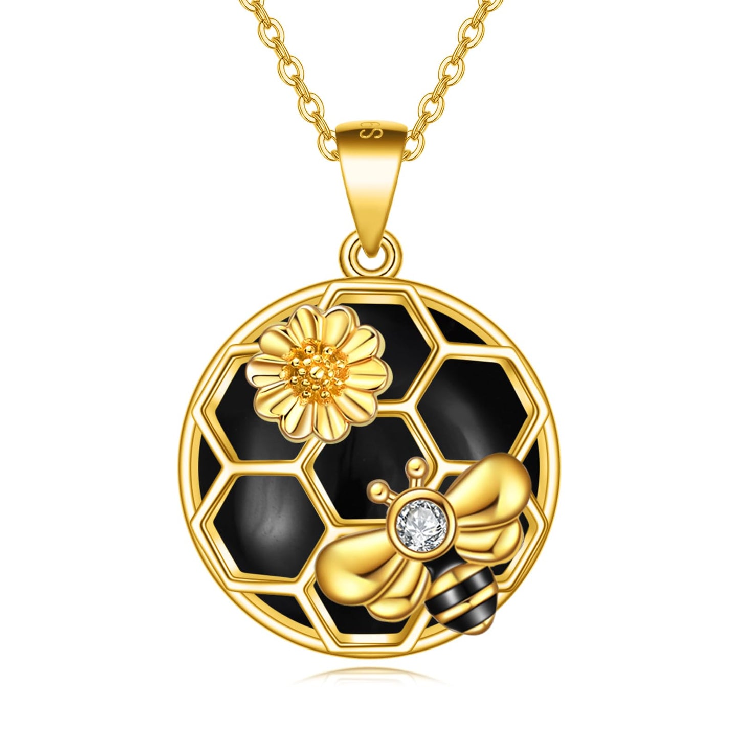 LUHE Bee Necklace 925 Sterling Silver Honeycomb Daisy Flower Pendant Necklaces for Women Christmas Gifts for Women