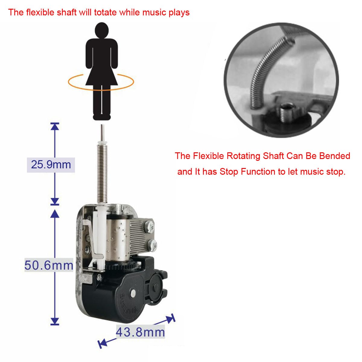 Pursuestar Edelweiss Wind Up Music Box with Flexible Rotating Shaft & Stop Function, Yunsheng Musical Mechanism Movement for DIY Music Boxes Ballerina Jewelry Box