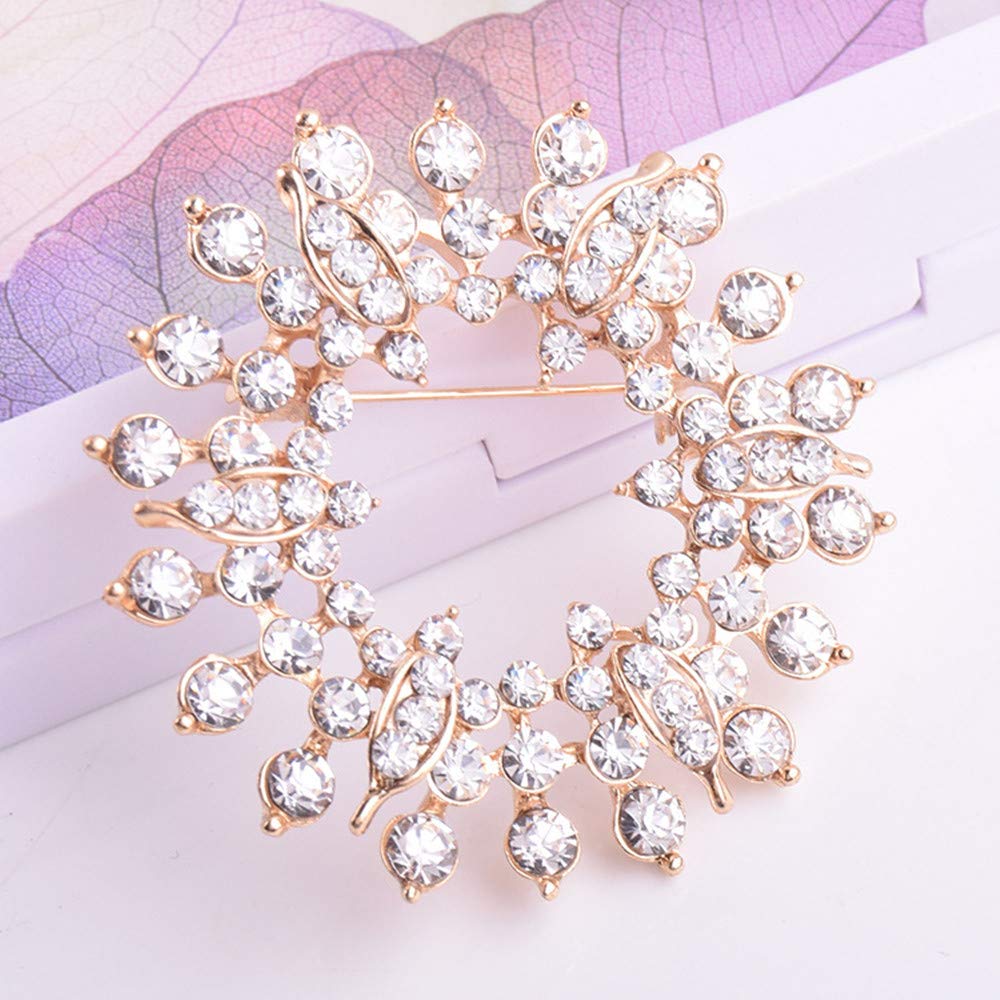 GYAYU Wreath Brooch Pins for Women，Gold Tone Austria Rhinestone Crystal Brooch Pins Jewelry(Wreath)