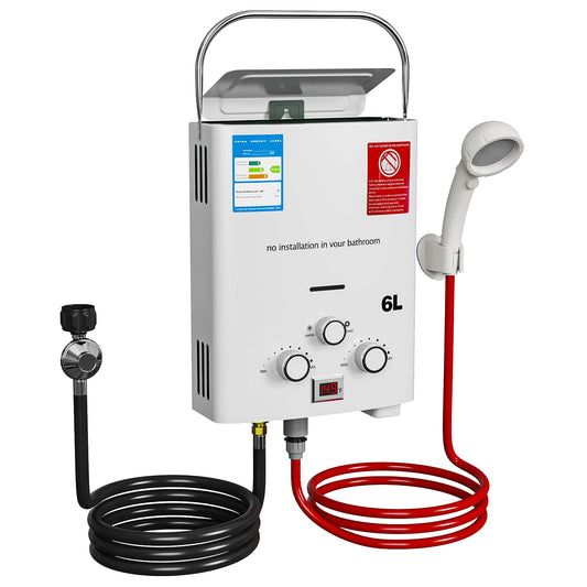 Propane Tankless Water Heater gas, 6L Portable propane shower 1.58 GPM, Outdoor Tankless Camping Water Heater for RV, Cabin, Barn, Camping, Boat, Outdoor Shower